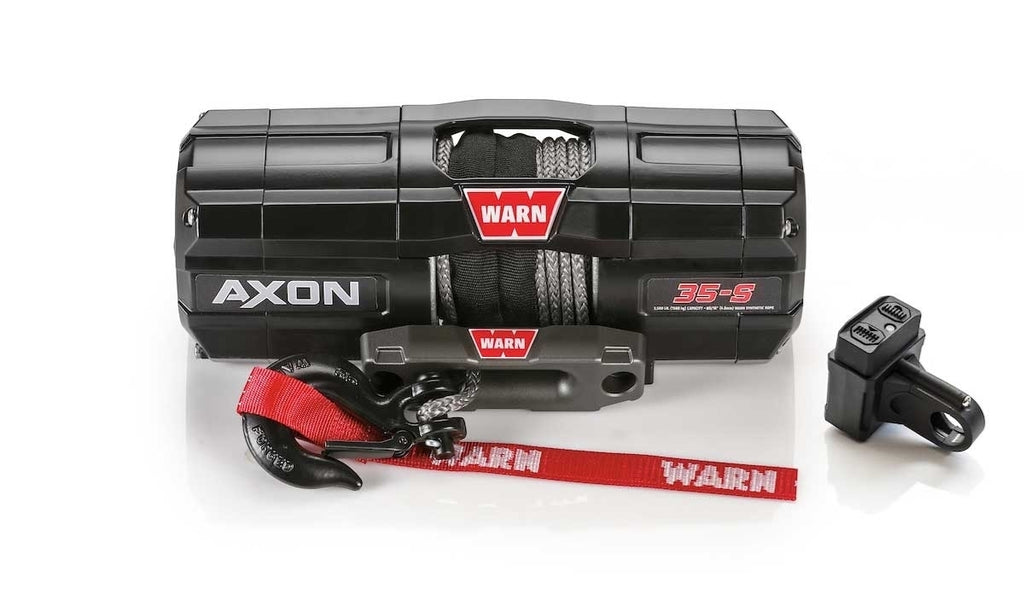 Warn Axon-winch-black-fairlead-black hook-red warn tag- switch controller