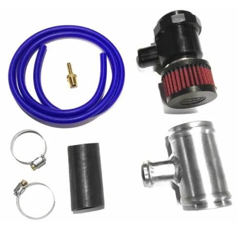 Aftermarket assassins Canam X3 Blowoff Valve Kit, Blow Off Valve, Blow off valve filter, adapter pipe, short 1" hose, two 1" hose clamps, two t-bolt clamps, vacuum hose, barb fitting for intake plenum