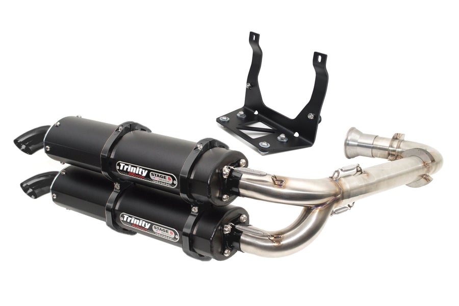 Trinity-Canam X3- Dual Full Exhaust- Cerakote with stainless Y Header-black bracket